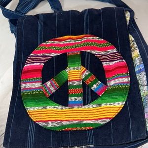NWOT peace sign bag holds magazines books crochet patchwork so cute 🥰